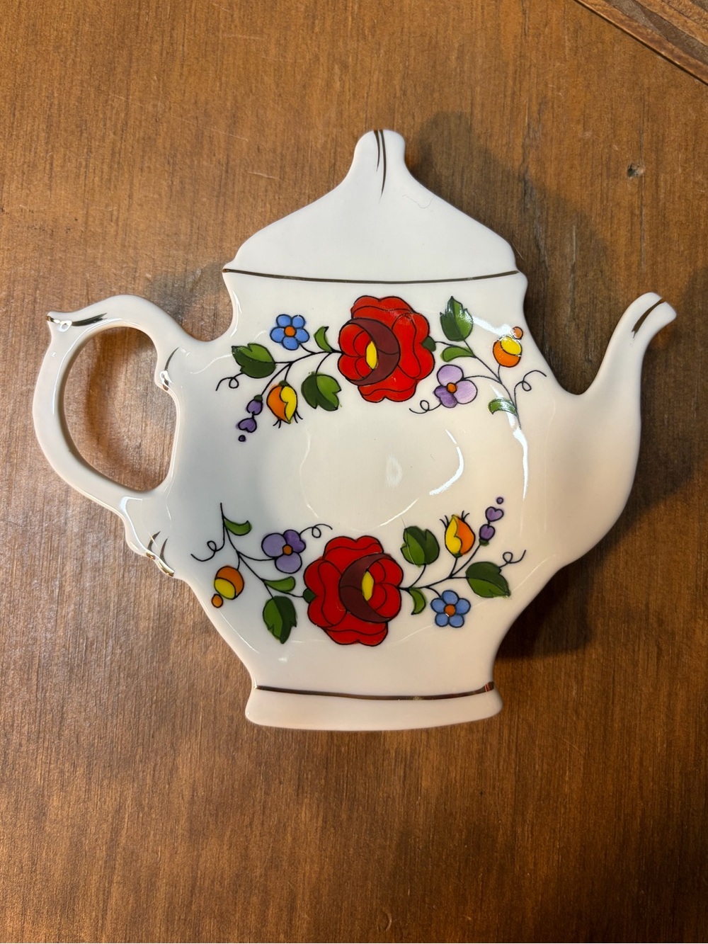 Kalocsa Hungary Hand-Painted Floral Porcelain Teapot Shaped Tea Bag Holder